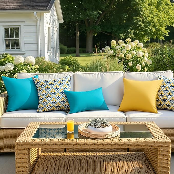 MIULEE Pack of 2 Decorative Outdoor Waterproof Pillow Covers Square Garden Cushion Sham Throw Pillowcase Shell for Patio Tent Couch 18x18 Inch Turquoise