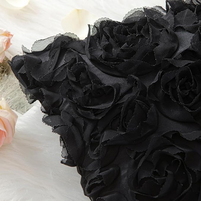 MIULEE 3D Rose Flower Pillow Cover Decorative Spring Floral Romantic Stereo Chiffon Aesthetic Solid Pillowcase for Girl Bedroom Living Room Decor 12x20 Inch Black