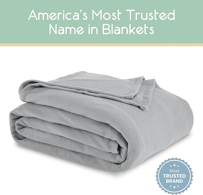 Twin Size Microfleece Blanket | Fleece Bed Blanket | All-Season Comfort | Supersoft Lightweight | Plush Throw Blanket for Bed Couch or Sofa | Pet-Friendly | Light Grey