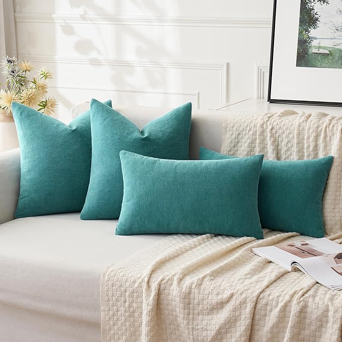 MIULEE Teal Couch Pillow Covers 16x16 Inch, Set of 2 Soft Chenille Decorative Square Throw Pillow Covers Farmhouse for Sofa Living Room Bed