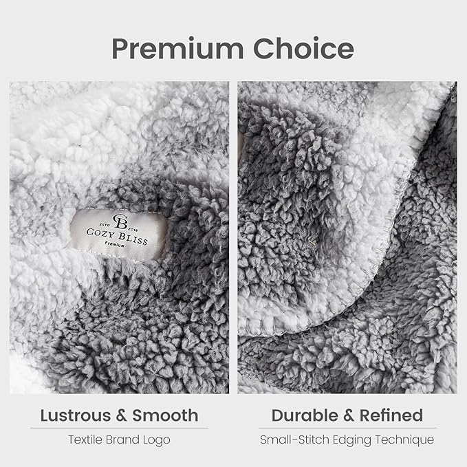 Cozy Bliss Luxury Sherpa Throw Blanket for Couch, Premium Reversible Buffalo Plaid Thick Throw, Warm Cozy Soft Blanket for Home and Gifts (Grey, 60" x 80")