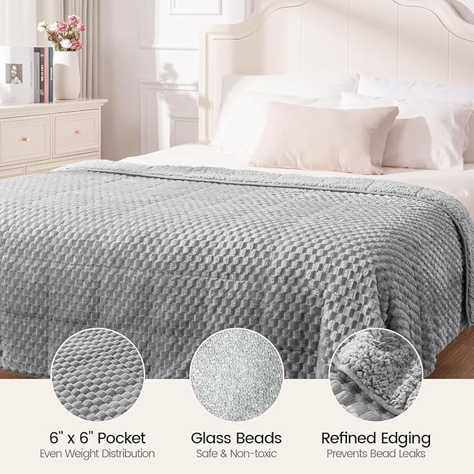 Super Fuzzy Soft Fleece Sherpa Weighted Blanket 15 lbs for Adults, 3D Imitation Turtle Shell Luxury Weighted Throw for Better Sleep, Dual Sided Cozy Heavy Blankets for Couch Bed, Grey, 60" x 80"