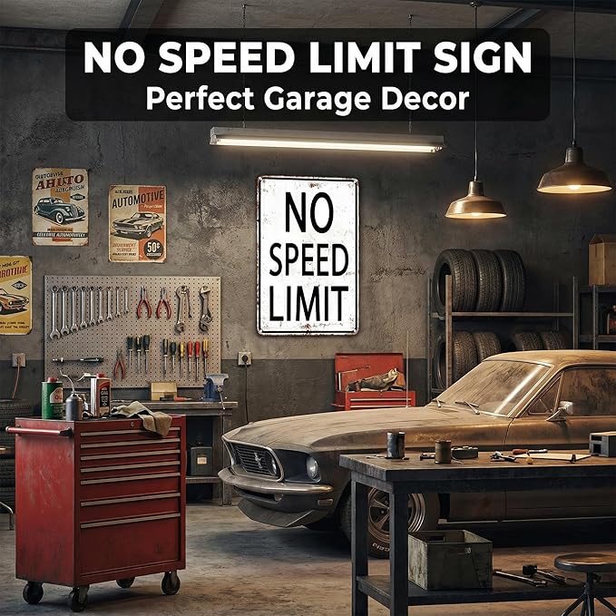 Boys Gifts Retro Tin Sign No Speed Limit Sign for Boys Room Man Cave Garage Bedroom Vintage Style Wall Art Decor 8 x 12 Inch (3096)