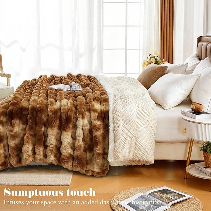 Faux Fur Throw Blanket for Couch, 1000 GSM Cozy Fuzzy Fluffy Soft Plush Thick Bubble Sherpa Blanket for Sofa Bedroom Living Room, Mothers Day Birthday Gifts for Women Home Decor