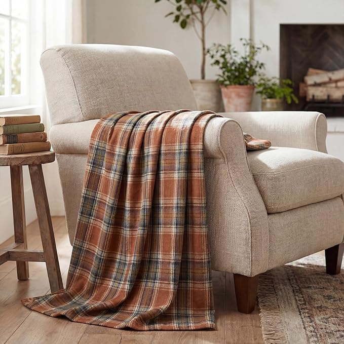 Horaldaily Rust Farmhouse Plaid Fall Decorative Blanket Throw, Autumn Rustic Soft Lightweight Blanket for Couch Sofa Bed Lounging Decoration, Ideal Gifts for Kids Adults Self, 50x60