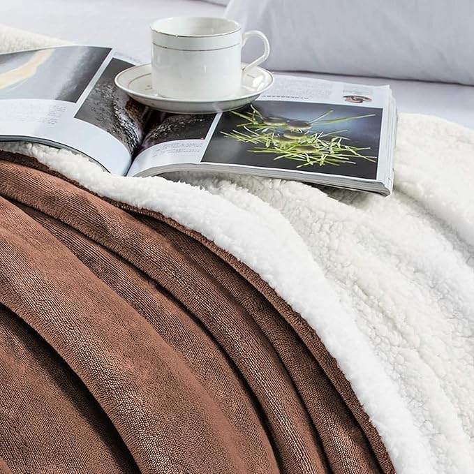 MOONLIGHT20015 Coffee Sherpa Blankets Queen Size for Bed - Wholesale Bulk Pack of 9 Sherpa Blankets - Soft Fluffy Throw Blanket for Hotels, Guest Bedroom, 90x90 Inches
