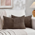Fancy Homi 2 Packs Dark Brown Lumbar Decorative Throw Pillow Covers 14x24 Inch for Couch Bed, Rustic Farmhouse Boho Home Decor, Soft Striped Corduroy Rectangle Accent Cushion Case 35x60 cm
