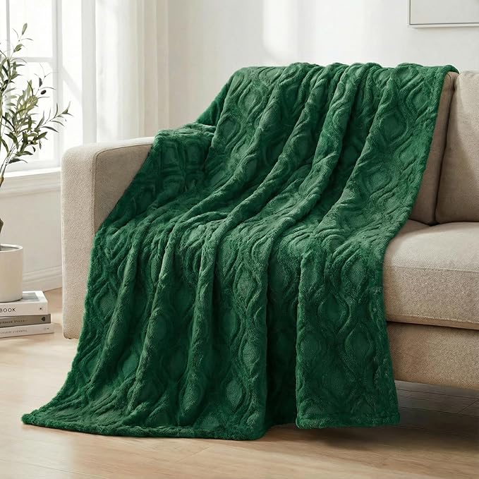 Horaldaily Solid Blanket Throw, Dark Green Accent Farmhouse Neutral Square Euro Soft Fuzzy Plush Faux Fur Cozy Blankets for Couch Sofa Bed Lounging, Ideal Gifts for Kids Adults Wife Self, 50x60