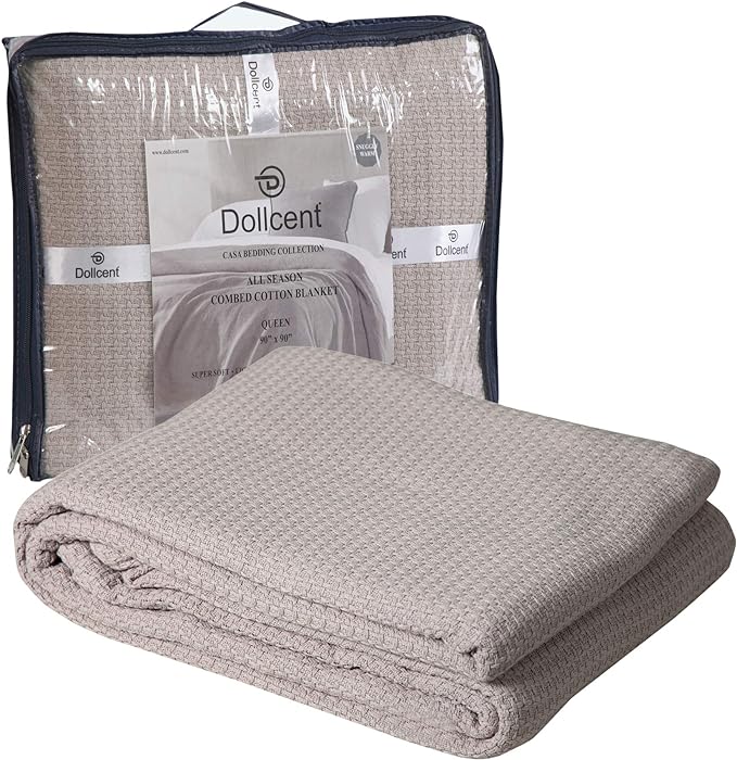 DOLLCENT 100% Cotton King Size Blanket for Bed, Premium Soft Combed Lightweight Blankets, Washed Breathable Cozy Bed Throw Blanket, Sand King Cotton Blankets for All Season: Sand (108"x90")