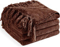 Chenille Throw Blanket for Couch 60"X 80" Twin, Soft Cozy Throws with Fringe Tassel for Bed Sofa Chair Cover, Lightweight Knitted Decorative Boho Blankets for Living Room, Dark Brown