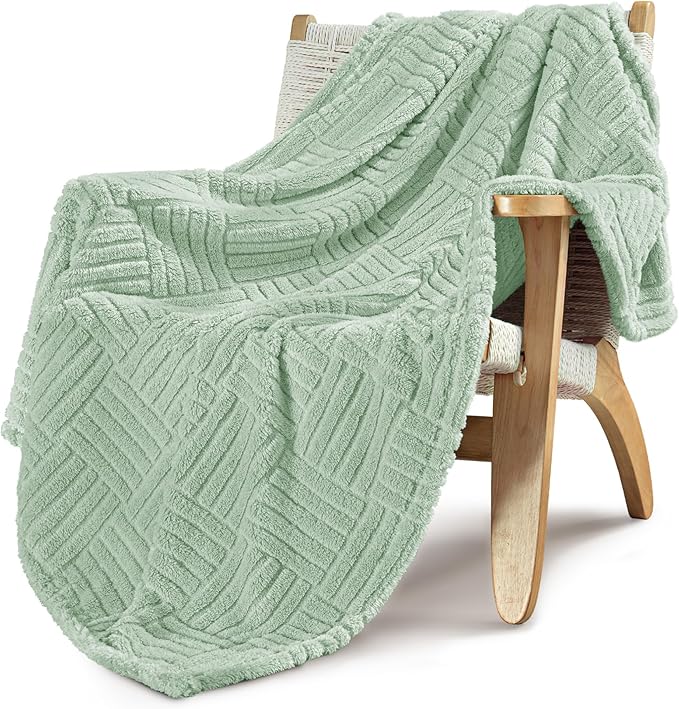 Whale Flotilla Lightweight Fleece Throw Blanket for Couch, Fuzzy Soft Blankets with Decorative Jacquard Pattern for All Season, Warm and Fluffy, 50x60 Inch, Sage Green