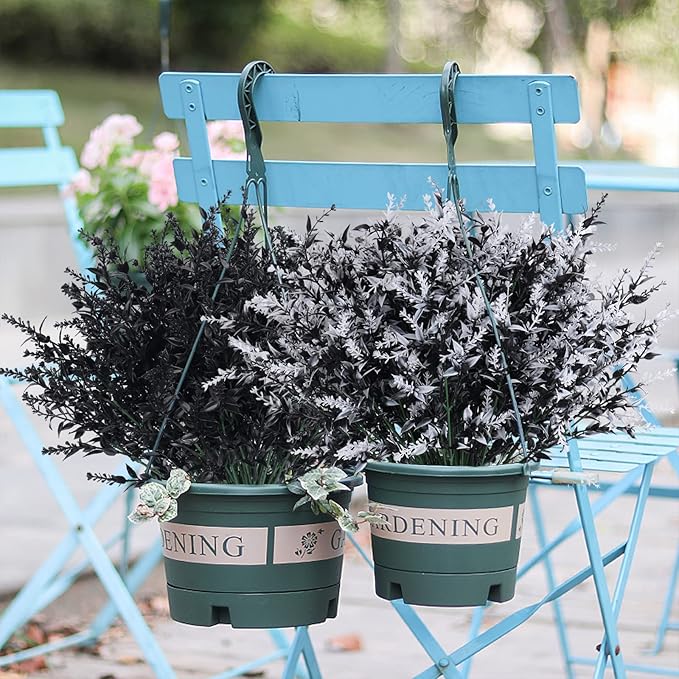 Artificial Plants Spring Black Artificial Outdoor Flowers UV Flowers Outdoor Artificial Greenery for flower arrangements Indoor Outside Hanging Plants Garden Porch Window Home Farmhouse Décor(B+W)