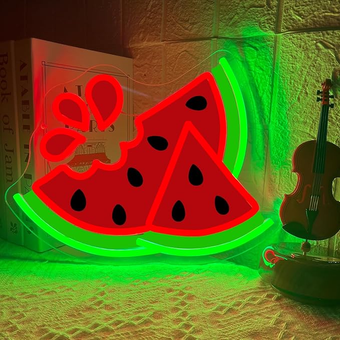 Ecluloriven Watermelon Neon Sign for Wall Decor, UV Print Summer Watermelon Neon Lights, Vibrant Fruit Themed Neons LED Signs for Kids Room, Bedroom, Restaurant, Bar, Club, Fruit Shop, Birthday Party