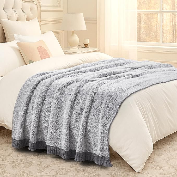 Amélie Home Knit Throw Blanket for Couch, Super Soft Fuzzy Cozy Throw, Giftable Knitted Blanket for Women Men, Birthday, Sofa Bed Living Room Decor, 60" x 80", Heather Grey