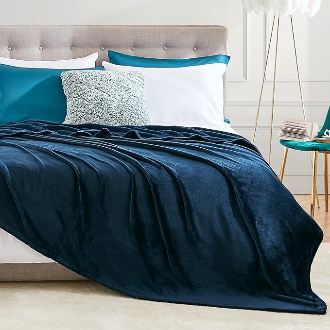 Hansleep Fleece Queen Blanket for Bed Fleece Navy, Queen Size Super Soft Flannel Fuzzy, Plush Cozy Blanket for All Seasons, Navy, Queen 90x90 Inches