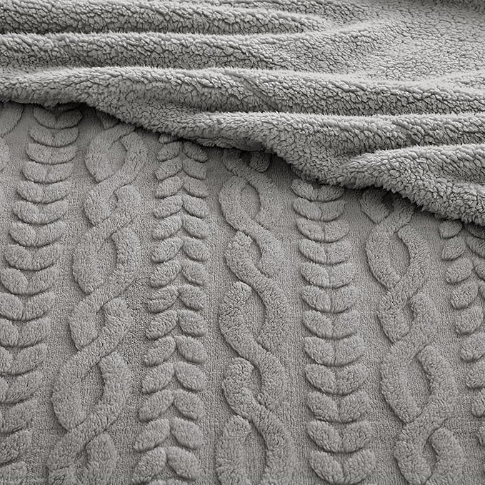 PHF Ultra Soft Sherpa Fleece Blanket Twin Size 60" x 80", 510GSM Fleece Lightweight Yet Warm Blanket for Winter Bed, No Shedding, No Pilling, Tufted Jacquard for Luxury Home Decor, Grey