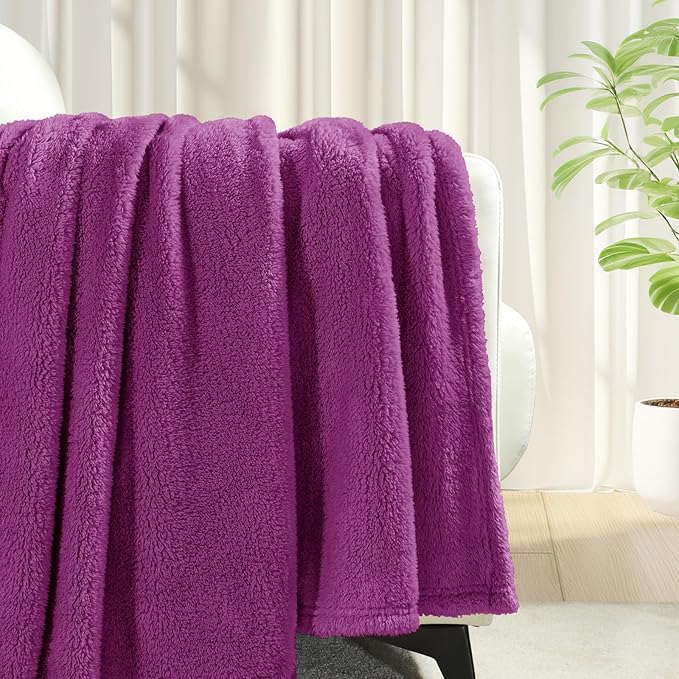 Exclusivo Mezcla Twin Size Blanket for Bed, Super Soft Velvet Plush Fleece Blankets, Fuzzy Cozy and Warm for Winter, 60x80 Inches, Purple
