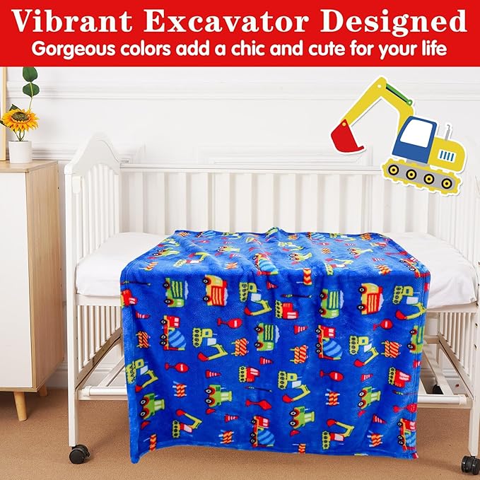 Lukeight Excavator Toddler Blanket Gifts for Boys and Girls, Plush and Thick Boys Tractor Blanket Birthday Gifts for Toddler and Baby (Excavator, 30x40 Inches)