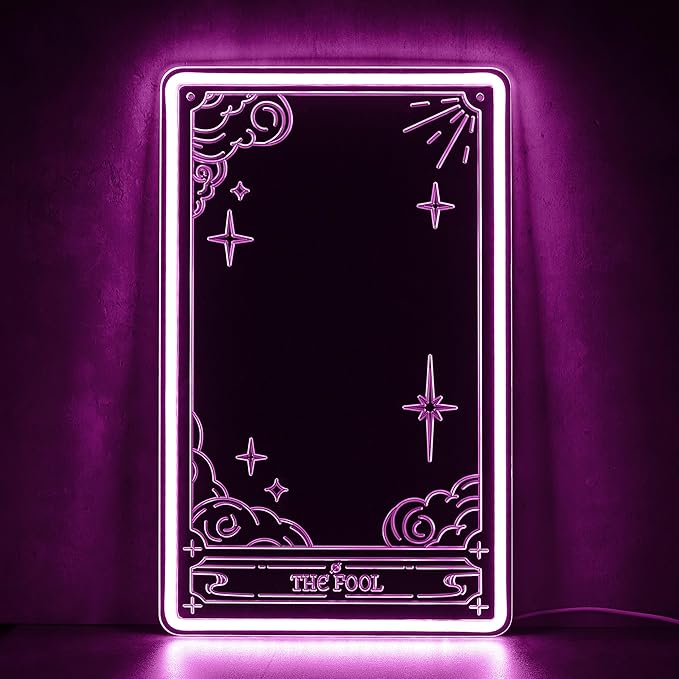 Kavaas Tarot Mirror Neon Sign - Pink Mystical LED Neon Light for Occult Room Wall Decor, Witchy Art Spiritual Room Decor, Best Gifts for Fortune Teller, Tarot Enthusiast