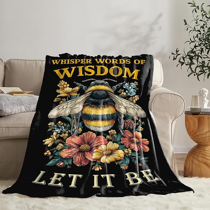 Bee Blanket for Girls Women Boys Men Adults Kids Soft Cozy Fleece Bee Floral Insect Throw Blankets Gifts Warm Flannel Plush Lightweight Decor for Couch Bed Sofa 50"X40"