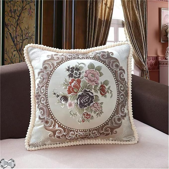 SZHELEJIAM Pillow Cover18x18, Set of 2,Embroidered Jacquard Throw Pillow Covers,Vintage Floral Decorative Cushion Covers for Sofa, Bed,Lounger Greywhite