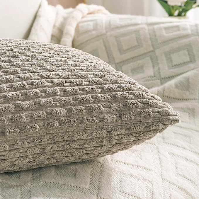 Set of 4 Taupe Decorative Throw Pillow Covers 16x16 Inch Corduroy Pillow Covers for Bed Couch Sofa Living Room Soft Square Cushion Cases