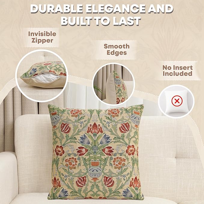 Charlotte Home Furnishings Throw Pillow Covers 16x16 in Single Stem Decorative Couch Pillow Cover Boho Decor European Tapestry Cushion Cases Living Room Cozy Home Decor Jacquard Woven Soft Cotton