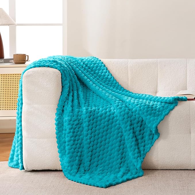 Bnuitland Soft Flannel Throw Blanket(50X70 inches), 3D Jacquard Fluffy Lightweight Fleece Blanket for Couch,Sofa,Bed, 300 GSM Super Cozy Warm for All Season Home Decor,Teal Blue