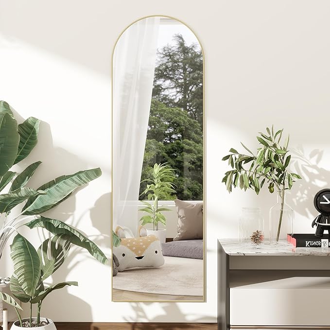 TinyTimes Over The Door Mirror Full Length,48"x14"Door Hanging Mirror Full Length Arch Mirror,Behind The Door Wall Mirror,Back of Door Mirrors for Closet Bedroom Living Room (Gold)