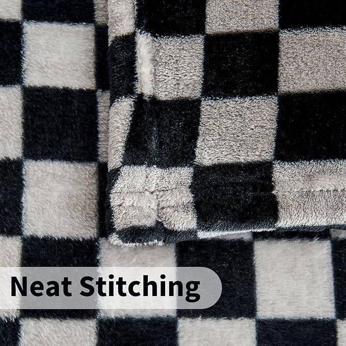 FY FIBER HOUSE Checkered Flannel Fleece Throw Blanket King Size Soft Cozy Checkerboard Grid Print Chessboard Pattern Blankets for Bed Couch Sofa, 90"x108", Black Grey