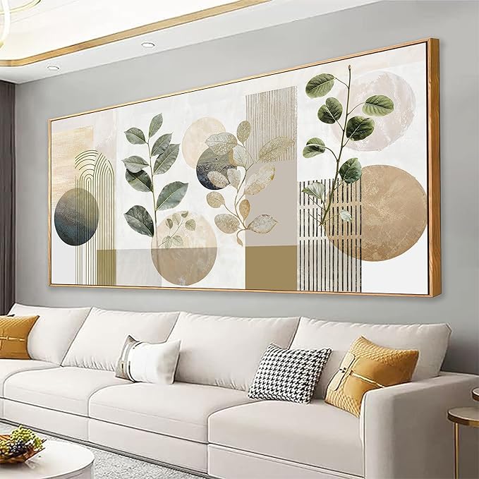 Large Boho Green Wall Art For Living Room Prints Green Botanical Boho Wall Art Modern Sage Bohemian Canvas Art Wall Decor Natural Abstract Geometry Lines Prints Picture 29x58 In With Framed