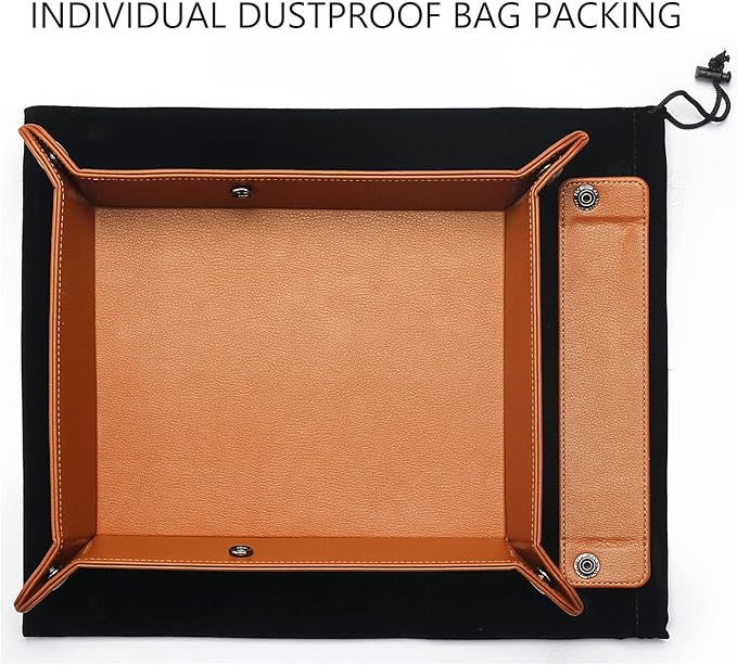 LUCKYCOIN Valet Tray Desktop Storage Organizer,Vegan Leather Jewelry Tray,Removable 2 Compartments Catchall Bedside Vanity Nightstand Caddy Holder Desk Storage Plate 12.6 in - Brown