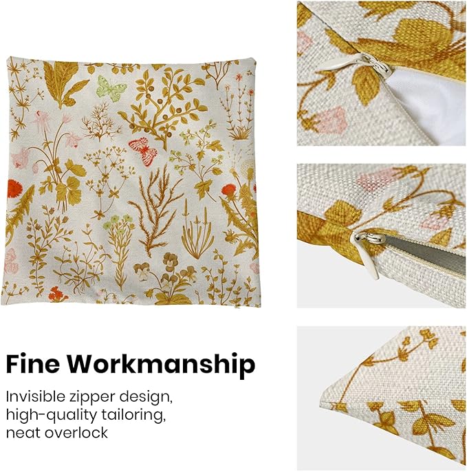 AEIOAE Summer Pillow Covers 18x18 Inch Set of 2,Yellow Wild Flower Plant Throw Pillows Case,Seasonal Floral Outdoor Decorative Square Linen Farmhouse Decor Cushion Covers for Home Sofa Bed Couch