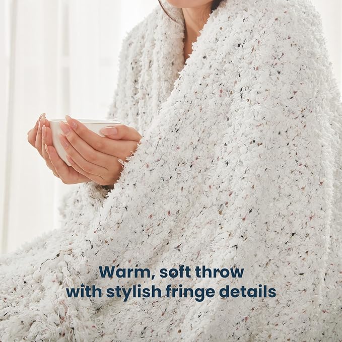 SLEEP ZONE Throw Blankets for Couch - Lightweight Knit Blanket, Throw Blankets for Bed All Season - Luxury Super Soft Cozy Bed Blanket (Ivory, 50x60in)