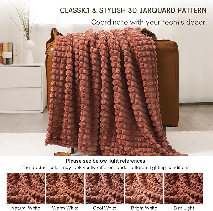 PHF Luxury Soft Fleece Blanket Twin Size, No Shed No Pilling, 380GSM Fluffy Cozy Throw Blankets for Bed, 66"x90", Lightweight Warm Bedding for Home Decor, Ideal Gift for Women, Burnt Umber
