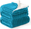 INFIIXSO Sherpa Fleece Queen Size Blanket - Super Soft & Warm Striped Fleece, Cozy Plush Fluffy Large Bed Blanket All Season Use (Teal, 90x90 Inches)