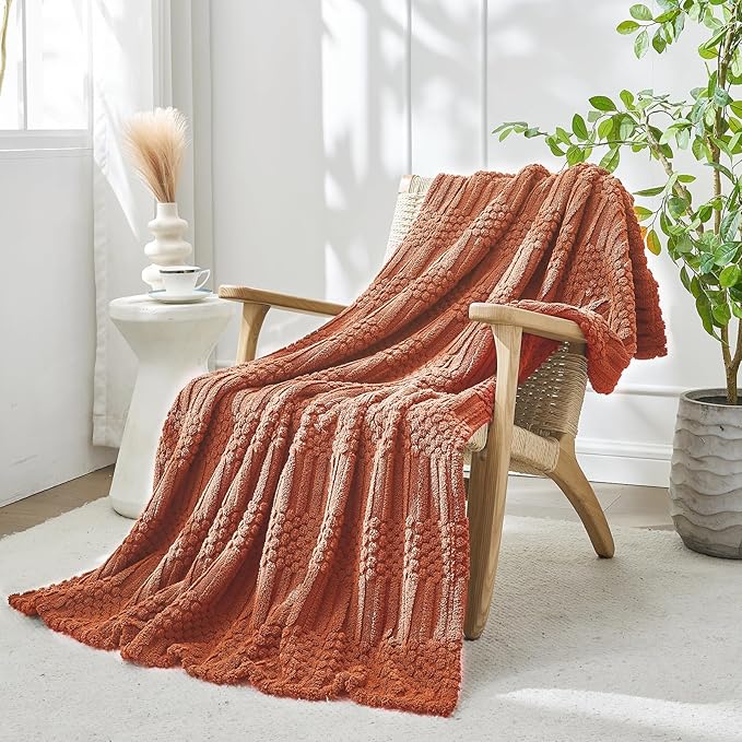lifein Throw Blanket for Couch-Rust Boho Throw Blanket, Soft Fleece Plush Lightweight Blankets&Throws for All Seasons, Fuzzy Fall Decorative Blankets for Livingroom Bed Sofa Chair (50x60, Rust)