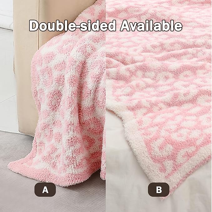 bearberry Fuzzy Leopard Knitted Throw Blanket Soft Cozy Warm Microfiber Blanket for Couch Sofa Bed Travel (Pink/Cream, 51"x70")