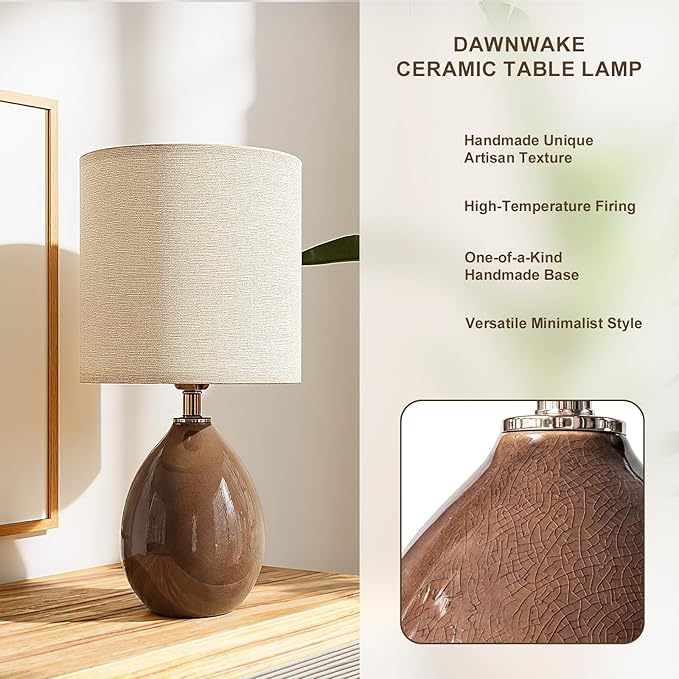 18.5" Table Lamp Set of 2 for Living Room Bedroom, Bedside Lamps for Night Stands, Desk Nightstand Lamp Dimmable, Modern Linen Cream Ceramic Lamps (Coffee)
