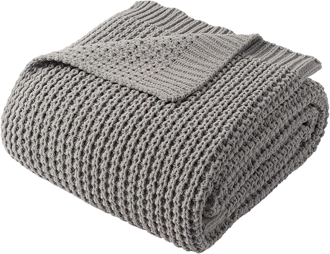 Bunnikins & Clover Grey Throw Blanket for Couch Bed Sofa, Waffle Knit Grey Blanket for Women Mothers Birthday Gifts, 60"x80"