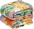 Boho Throw Blanket for Couch Sofa Chair Cotton Spring Blankets for Bedroom Living Room All Season Soft Lightweight Reversible Floral Embroidery Breathable Decorative Throws 50"x60"