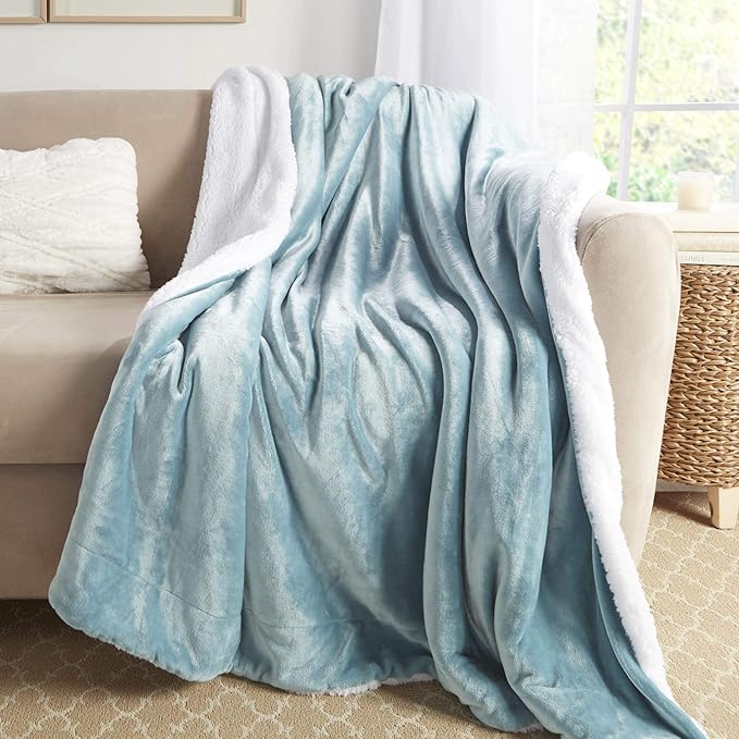 Genteele Sherpa Throw Blanket Super Soft Reversible Ultra Luxurious Plush Blanket, 50 x 60 inches, Tourmaline Blue/White