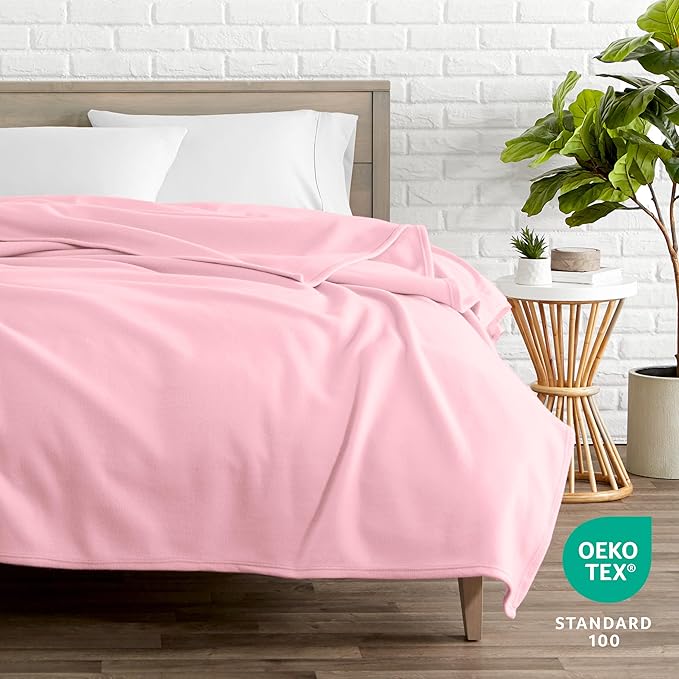 Bare Home Polar Fleece Blanket - Throw - Light Pink - Warm & Cozy - Premium Fleece for Bed, Sofa, Camping, Travel and Cold Nights - Lightweight Blanket (Throw, Light Pink)