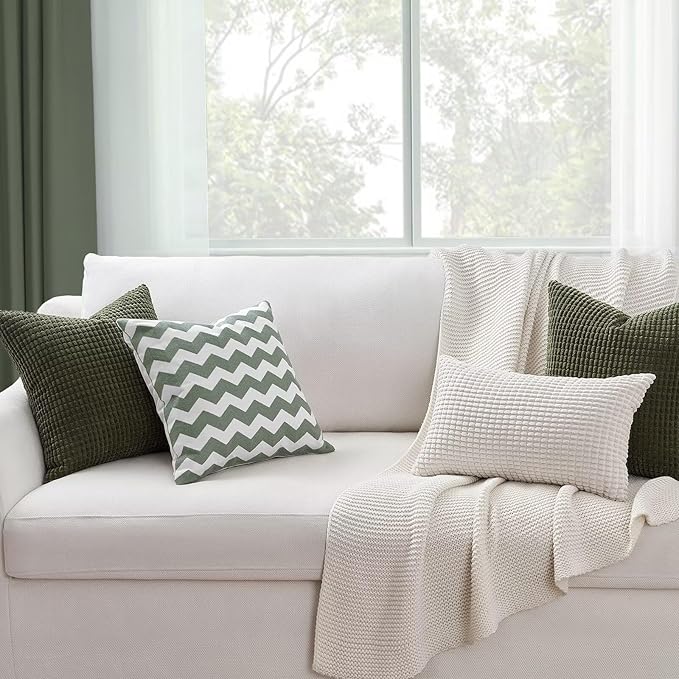 Topfinel 4 Packs OliveGreen Decorative Throw Pillow Covers 18x18 Inch for Living Room Couch Bed Sofa, Boho Western Farmhouse Home Decor, Square Soft Moss Corduroy Fall Cushion Case 45x45 cm