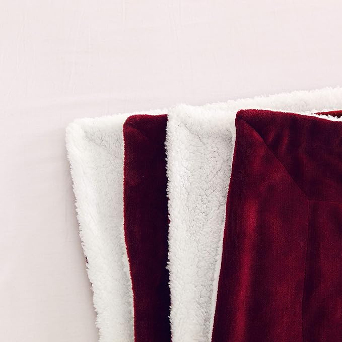 Elegant Comfort Luxury Ultra-Plush Velvet Touch Fleece Throw Soft, Warm, Cozy| Micromink Sherpa-Backing Reversible Blanket for Bed, Sofa and Couch, Solid Burgundy
