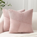 Topfinel Set of 2 Pink Decorative Yellow Throw Pillow Covers 12x12 Inch, Soft Corduroy Pillow Covers Windmill Textured Striped Patchwork Cushion Cases for Couch Sofa Bed Cute Aesthetic Home Decor