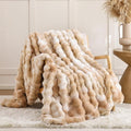 Smoofy Faux Fur Throw Blanket for Couch – Tie-dye Camel Fluffy Cozy Rabbit Fleece, Plush Soft Bubble Blanket for Sofa & Bed, for Mom, Warm Fuzzy Home Room Decor Throw 50" x 60"