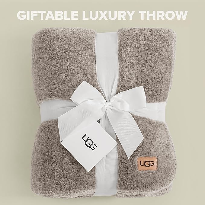 UGG Whitecap Fleece Throw Blanket, Soft Fluffy Blankets for Couch or Bed, Home Decor, Luxury Plush Throw, Machine Washable, 50-inch x 70-inch, Light Grey Seal
