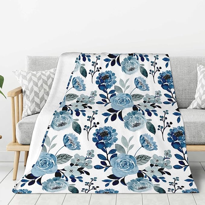 Floral Throw Blanket for Couch Bed Sofa Chair Living Room, Flower Flannel Fleece Blanket Soft Cozy Lightweight Breathable Fluffy Durable Home Decor Gifts for Men Women Girls Boys 50 x 60 Inch