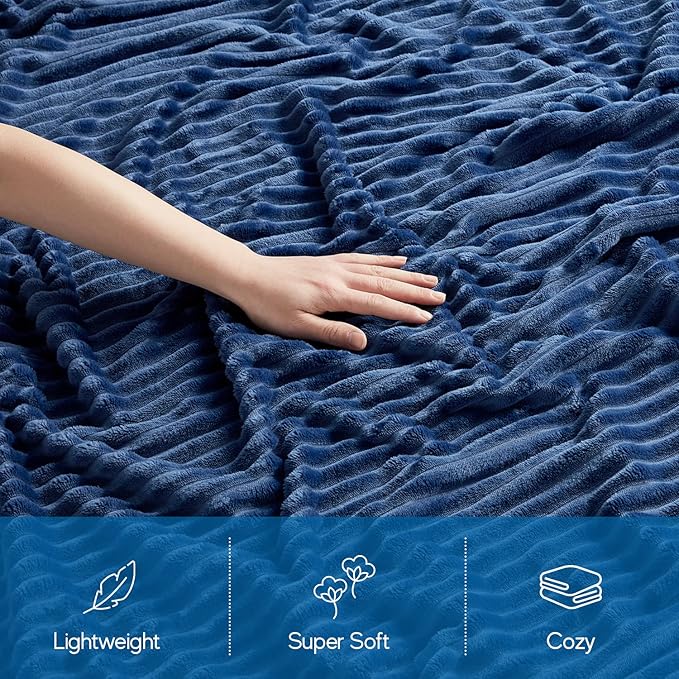 Nestl Blanket Twin Size for Bed - Cozy Warm Fuzzy Blankets for Women, Plush Small Fleece Throws for Girls - Navy Blue, 66 x 90 Inches